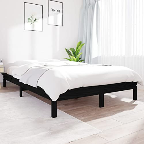 Tidyard Massivholzbett Futonbett Gästebett Bettgestell Bett Holzbett Doppelbett/Einzelbett Bettrahmen Lattenrost Schlafzimmerbett Komfortbett Jugendbett Schwarz 120x200 cm Kiefer