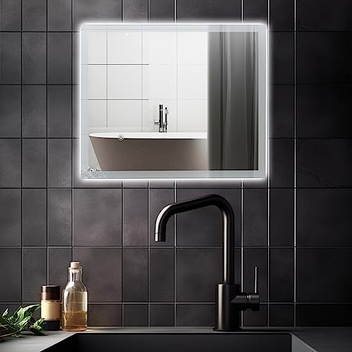 Trintion Badspiegel Mit Beleuchtung, 60x50 cm Badspiegel Mit Touch Schalter, Dimmbar, 3 Lichtfarbe Einstellbare, Wandspiegel Badezimmerspiegel Mit Beleuchtung LED Spiegel, Wandspiegel