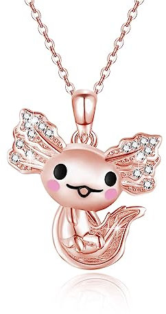 Waysles Axolotl Halskette 925 Sterling Silber niedliche Tier Axolotl Anhänger Halsketten hypoallergen Roségold Axolotl Schmuck Geschenke für Frauen Teenager Mädchen