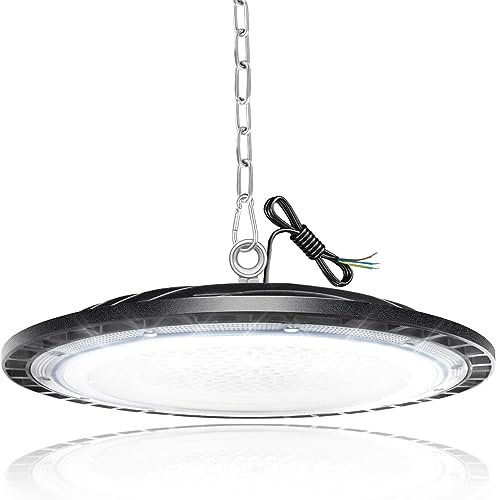 DIKHEE Proiettore Faretto 150W, Faretto LED UFO 15000LM Lampada da Officina,IP65 Impermeabile Luce 6500K Angolo del Fascio 120 ° LED Luce per Garage, Magazzino, Ufficio, Cantina, Palestra