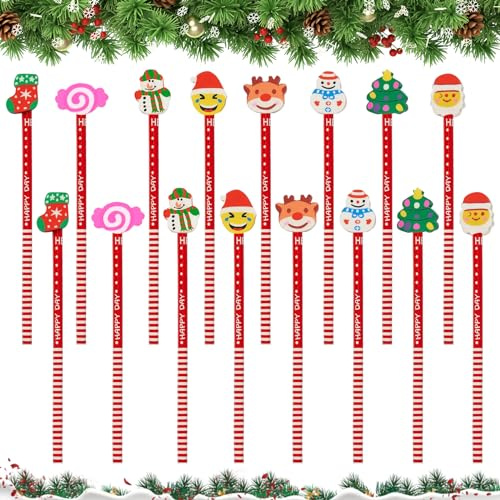 Giugio Weihnachtsstifte, 24 Stücke Bleistifte Kinder, Bleistift mit Radiergummi Weihnachten, Weihnachten HB Bleistifte für Geburtstag Mitgebsel Kinder Party Gastgeschenk