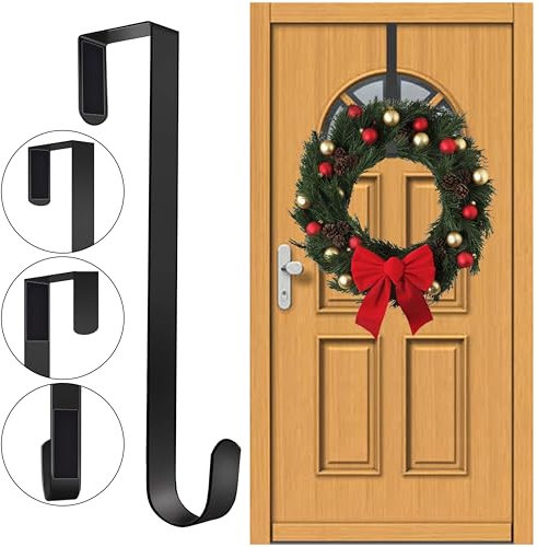 SR ESSENTIALS Pack of 1 Wreath Hanger for Front Door, 12 Wreath Door Hanger, Perfect for Halloween, Wedding & Christmas Decorations Over Door Hanger (Black)