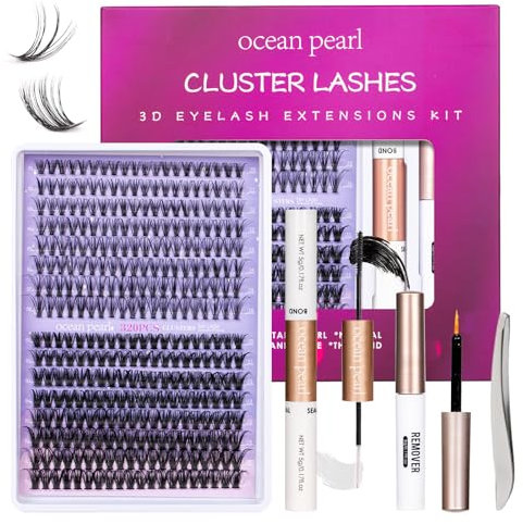 Individual Lashes with Bond and Seal Lash Remover DIY Lash Extension Kit 320 Pcs Cluster Lashes 10-16mm Natural Light C/D Curl False Eyelashes for Beginner at Home (20D+50D)