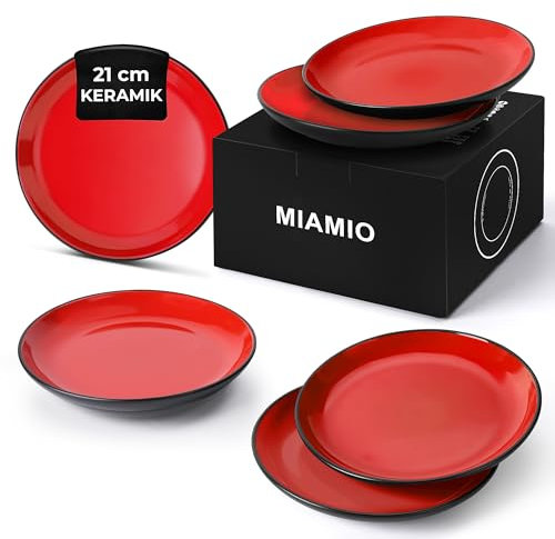 MIAMIO – 6 x Plate/Dinner Plate Set Stoneware Ceramic Tableware Set - Le Papillon Collection (Red, Small Plate)