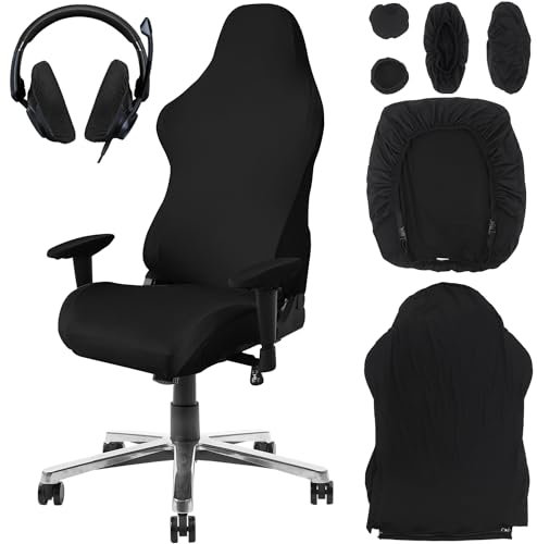 FAELNK 6 Pièces Housse de Chaise de Gaming Housse de Chaise de Bureau avec Accoudoir Extensible Universelle Lavable Couverture de Chaise Bureau pour Chaise de Jeu D'ordinateur
