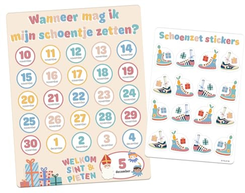 Folat 65719 Sankt Nikolaus Kinder Dekoration - Countdown-Kalender - 'Wanneer mag ik mijn schoentje zetten?'- Sint en Pieten