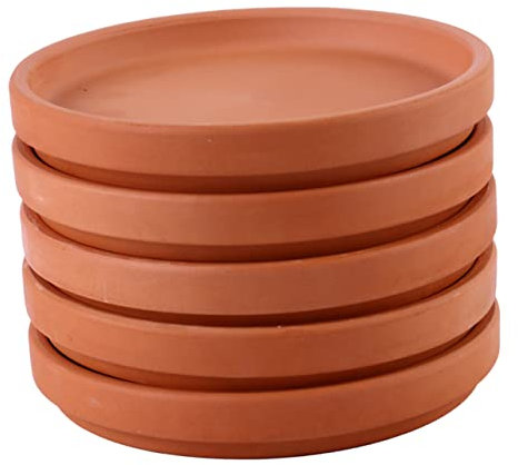 FONDOTIN 5Pièces Lot de Saucers Terre Cuite pour Pots de Fleurs Plateaux de Jardinage pour Plantes D Intérieur et D Extérieur Support de Pot de Fleur Pratique et Esthétique