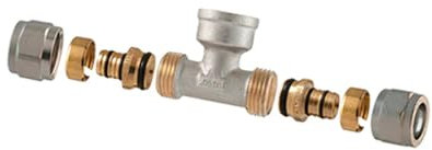 RACCORDO TEE FEMMINA A COMPRESSIONE PER MULTISTRATO 2PZ ASSEMBLATO 1/2-16 x 1/2 x 1/2-16