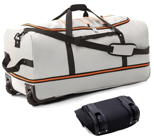 Bagenerous Faltbare Reisetasche mit 2 Rollen, 81,3 cm, 110 l, 140 l, erweiterbare Reisetasche mit mehreren Fächern, GRAU