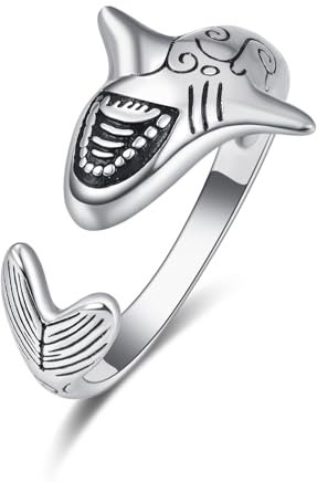 PRAYMOS Hai Ring 925er Sterlingsilber verstellbar offen Hammerhai Ringe Hai Schmuck Tier Ozean Geschenke Daumenring für Frauen Männer
