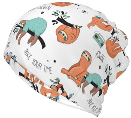 WURTON Beanie-Mütze mit amerikanischer und brasilianischer Flagge, lockere Mütze, multifunktional, Chemo-Totenkopfmütze, Kopfbedeckung, Turban, Braun Faultier, Einheitsgr��e