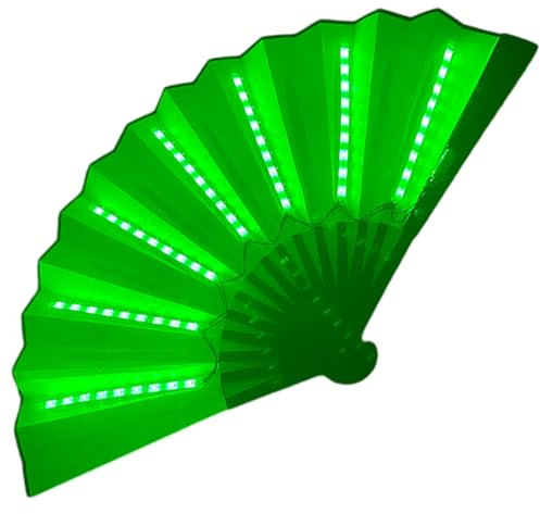 Fairnull LED Folding Fan, Light Up Handheld Fan, Stage Performance Show for Dancing Party Wedding Home Decor Night Club Green