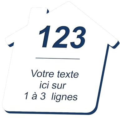 Plaque gravée personnalisée autocollante pour nom et numéro de boîte aux lettres en forme de maison design - blanc écriture bleu - format 8x8 cm