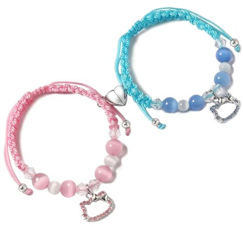 SIXDUTON Freundschaftsarmband Pärchen Armband, Magnetische Matching Partnerarmbänder Paar Armbänder, Geschenke für Bester Freund Liebhaber Freund Freundin (Kitty & Kitty)