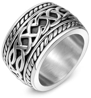 Whoiy Verlobungsring Ring Silber Gothic Punk, Edelstahl 14.1MM Breit Freundschaftsringe Partnerringe Männer mit Gravur