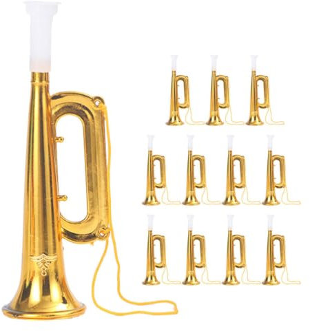 Vaguelly Trompetenspielzeug Für Kinder 12 Stück Kunststoff-Trompeteninstrumente Krachmacher Musikspielzeug Blas- Und Blechblasinstrumente Für Kinder Frühpädagogisches Werkzeug Golden
