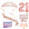 Rose Gold 21st Birthday Decorations for Her 21st Birthday Sash Tiara Set, 21st Birthday Party Pack Sash Crown Birthday Cake Topper Number 21 Foil Balloons Candles, 21st Birthday Gifts for Her Girl