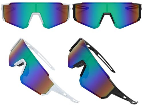 JSTHHTT 2 Stück Schnelle Brille Herren Damen Sport Sonnenbrille Weiß Schwarz Polarisiert Fahrradbrille, Fahrradbrille Winddicht, Rave Radfahrer Brille UV400 Schutz für Outdooraktivitäten