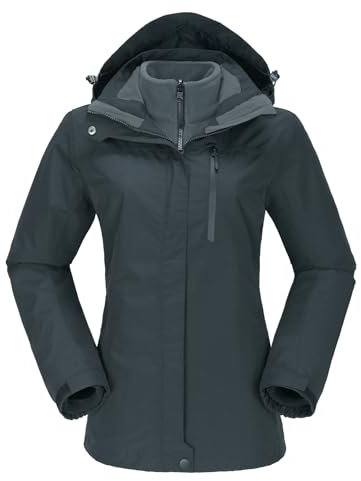OutPro Skijacke Damen 3 in 1 Winterjacke Wasserdicht Winddicht Funktionsjacke Winterjacke Herausnehmbare Fleece Innenschicht Outdoor Wandern,grau S