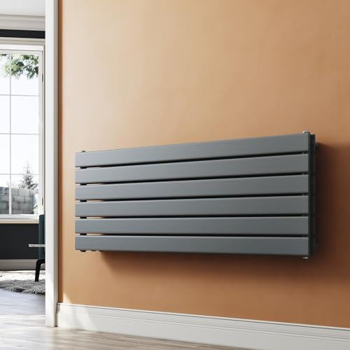 SUNXURY Heizkörper Design Paneelheizkörper 465x1200mm Horizontal Doppellagig Heizkoerper mit Multiblock Seitenanschluss Anthrazit Badheizkörper