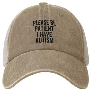 FJQWKLF Bitte seien Sie geduldig, ich Habe Autismus-Geschenke, Cowboyhut, Vintage-Mesh-Baseballkappe, Damen und Herren, Papa-Mütze, Trucker-Mütze, Schwarz