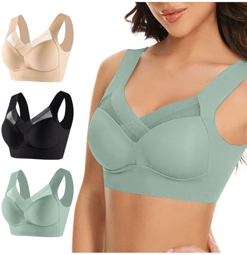 Hatme Haltungskorrektur BH Original 3er-Pack Damen Ohne Bügel Comfy Haltungskorrektur Rücken BH Damen Soft-BH Nahtloser Sexy Komfort-BH in Übergröße Crop Top für Alltag