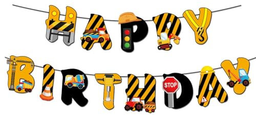 Cartel de feliz cumpleaños, divertidas decoraciones de cumpleaños para fiestas infantiles, letrero de feliz cumpleaños con vehículos de dibujos animados, decoraciones de fiesta de cumpleaños y