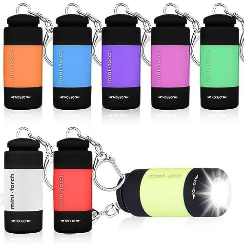 GOMETY Mini torcia LED per bambini, 8 pezzi torcia LED per bambini USB ricaricabile con portachiavi, IPX8 impermeabile torcia piccola con portachiavi per campeggio all'aperto (8)