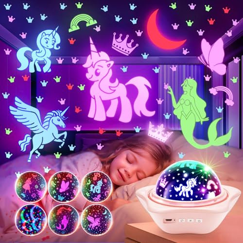 One Fire Nachtlicht Sternenhimmel Projektor Kinder,90 Lichtmodi Nachtlicht Kinder Nachtlicht Baby,360°Drehung Sternenhimmel Projektor Kinder,Nachttischlampe Kinder,Einhorn Geschenke für Mädchen