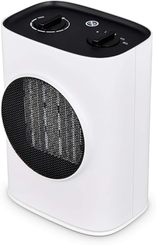 MYLEK Fan Heater - Oscillating 1.8kW Ceramic PTC - 2 Heat Settings, Produces Warm Air, Adjustable Thermostat, PTC Heating Element - For Home, Offices, Garages, Workshops (1800W) White