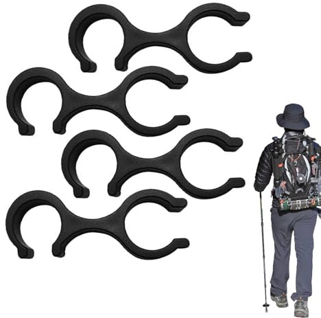 Clip für Wanderstöcke, Klemme für Trekkingstöcke - Set mit 4 Steckverbindern mit Doppelstabschnalle | Wanderstöck-Clip, Stockhalter in Form von 8 Stöcke