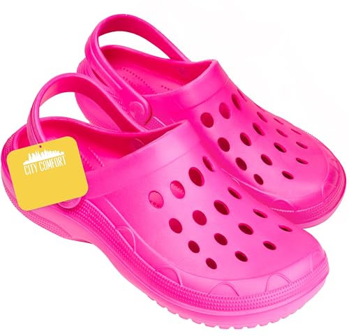 CityComfort Zoccoli Donna Scarpe da Giardino Tie Dye Ciabatte Estive con Cinghia per Spiaggia Piscina Idee Regalo per Lei (39/40 EU, Fucsia Neon)