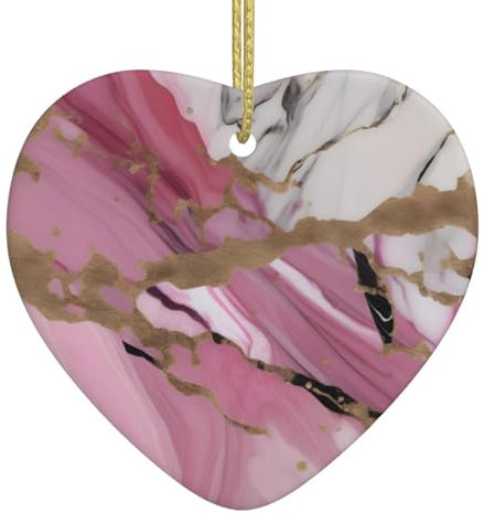 Patrón de mármol rosa y blanco con estampado de primer árbol de Navidad de cerámica, decoración de Navidad, adornos de regalo