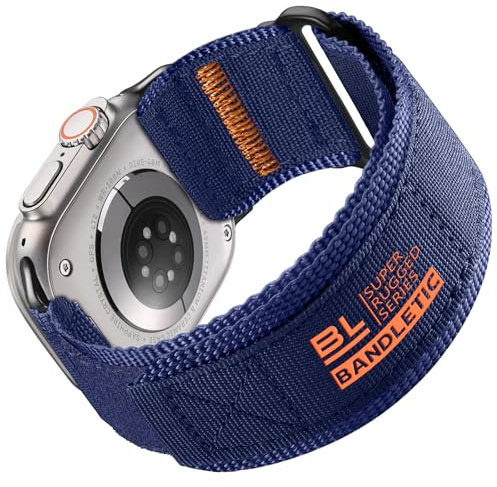 Bandletic Compatible con Correa Apple Watch 44mm 45mm 46mm 49mm 42mm, Nylon Resistente Suave Sport Loop Banda para iWatch Series 10 9 8 7 SE2 SE 6 5 4 3 2 1 para Mujeres Hombres, Azul