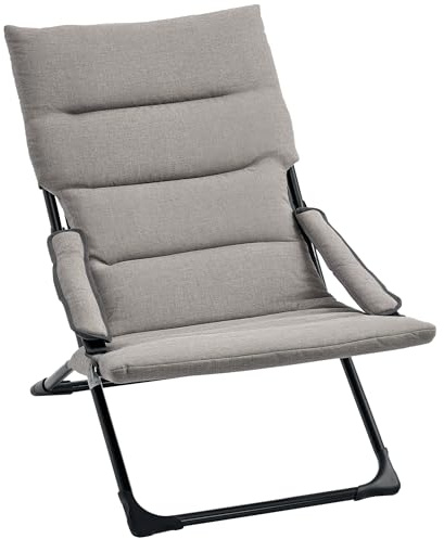 Outsunny Chaise Pliante Extérieur avec Coussin Rembourré Amovible Gris