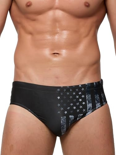 Arcweg Maillot de Bain Homme Slip Doublure avec Rembourré Souple Amovible Cordon de Serrage Réglable Confortable Drapeau américain Noir S(EU)