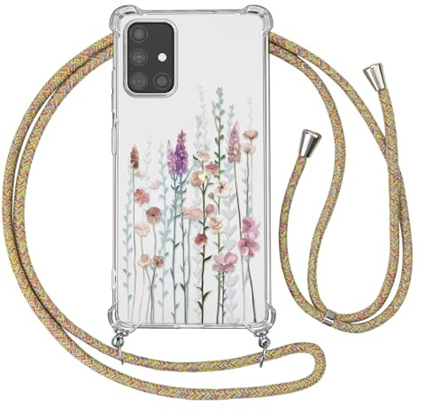 Ciciber Ttusy Handykette Hülle für Samsung Galaxy A51 4G mit Band, Durchsichtig Muster Blumen Case Weiches Silikon Schutzhülle mit Kordel zum Umhängen Necklace HandyHülle für Samsung A51 4G, 02