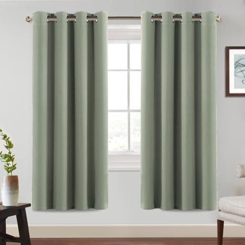 BellaHills Thermovorhang Vorhänge 2er Set H225 x B140 cm Schlafzimmer Gardinen Blickdicht Verdunklungsvorhänge mit Ösen Thermal Curtains Blackout Vorhang Wärmeisolierend, Salbei Hell