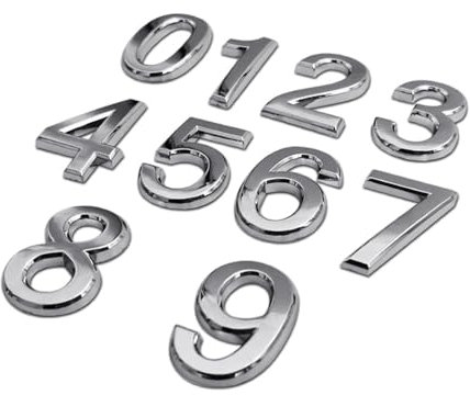 Flewdart 10 Pcs Numeri Adesivi 5 Cm,Numeri Per Cassette Postali,Numeri Camere Hotel Adesivi 3d Argenteo,Targhette Numeriche Da 0 A 9 Per Case, Appartamenti, Uffici, Cassette Postali (Argento, 50mm)