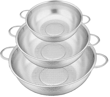 Sieb 3er Set, Nudelsieb mit Griff, Küchensieb aus Edelstahl, Abtropfsieb für Nudeln, Obst, Reis, Gemüse, spülmaschinenfest