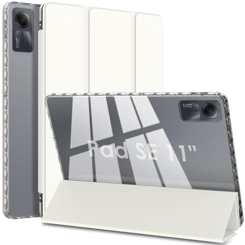 WD&CD Custodia Compatibile per Xiaomi Redmi Pad SE 11, Ultra Sottile Guscio Rigido in Acrilico Smart Pelle Cover con la Funzione Compatibile per Xiaomi Redmi Pad SE 11, Bianco crema