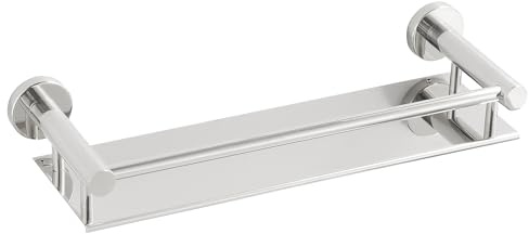 BGL Wandregal für das Badezimmer, verchromt, 40 cm – Modernes, rostfreies Duschregal mit Schutzleiste, platzsparender Badezimmer-Organizer für Shampoo