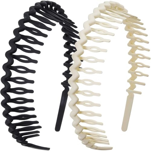 Alpinleux 2 Pcs Headband with Teeth, Comfortable Headbands for Women with Teeth, Fashion Comb Headband, Plastic Head Bands for Women's Hair Non Slip (4.3''×0.7'', Black, White)