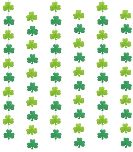 St Patricks Day Deko – Kleeblatt Streudeko als Girlande, 6 Stück Glitzernde Grün Papiergirlande, Hängende Deko für Irische Party