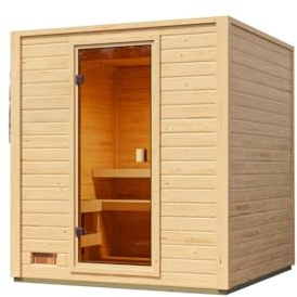 Karibu Gartensauna 195,6x189,9x212,4cm│Außensauna aus Fichte│mit bronzierter Glastür & 2 Liegen│Fronteinstieg│Massivholz│9kW Saunaofen mit EXT. Steuerung & Saunasteine│für 2–4 Personen + Boden
