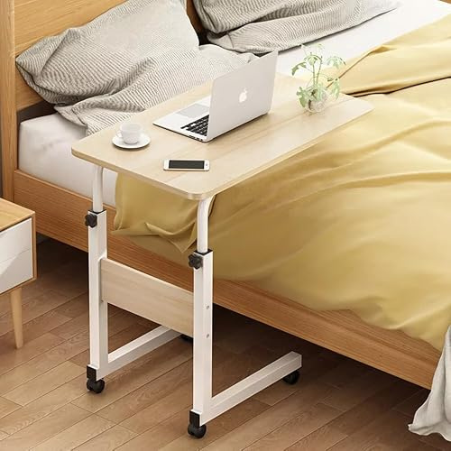 PIONEER GOODS Portable Overbed Table with Wheels - Height Adjustable Rolling Beside Desktop, Hospital Bed Laptop Tray for Elderly & Home Use (Brown) (WOOD)