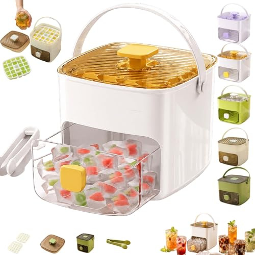 Tragbarer EiswüRfelbereiter,EiswüRfelmaschine mit Presstyp,mit 48 Gitter EiswüRfelform EiswüRfelmaker mit Schublade und AufbewahrungsbehäLter,füR Home Kitchen (Gelb)