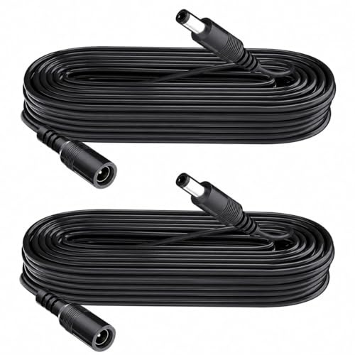3m DC Power Extension Cable 2-Pack, 5.5mm x 2.1mm Male to Female, Compatible with 5V 6V 9V 12V 24V for CCTV Security Cameras, DVR, Router, Printer, LED Strip - Black