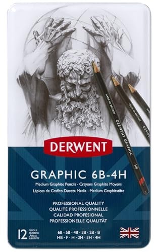 Derwent34214 Graphic Medium Graphite Drawing Pencils, Set of 12, Professional Quality, Black
