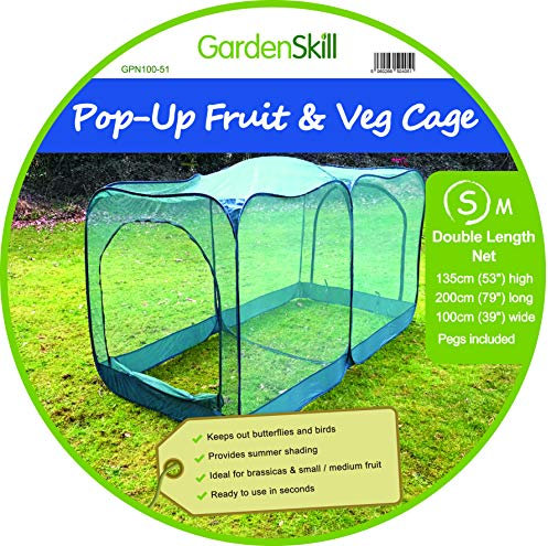 GardenSkill Large Pop Up Fruit Cage - Vegetable Plant Crop Protection - Bird and Butterfly Net Cover (2m x 1m x 1.35m High)
